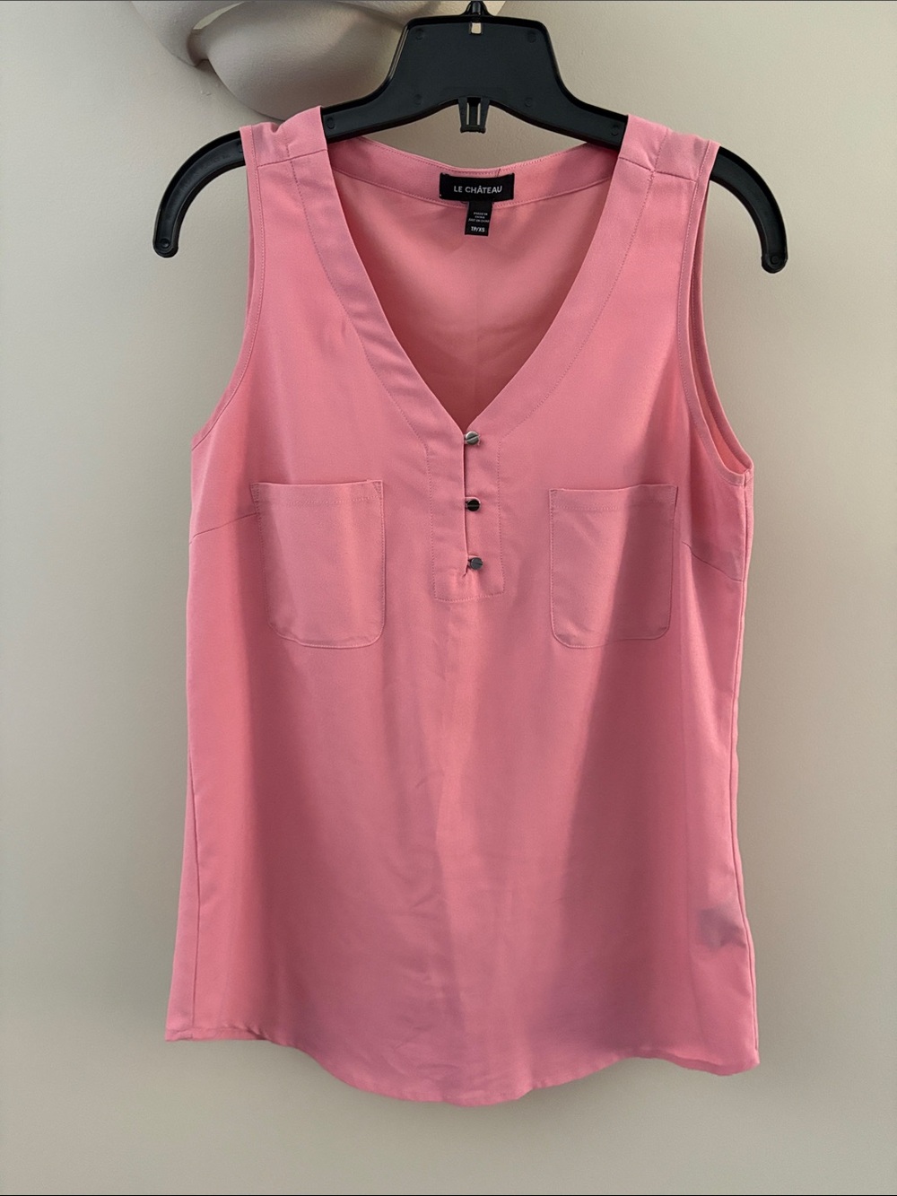 le chateau Rose Pink V-Neck Sleeveless Shell with Front Buttons